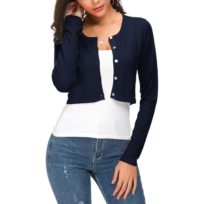 Болеро жіноче EXCHIC трикотажне з ґудзиками, довгий рукав, темно-синій (Navy Blue) - ідеально для суконь