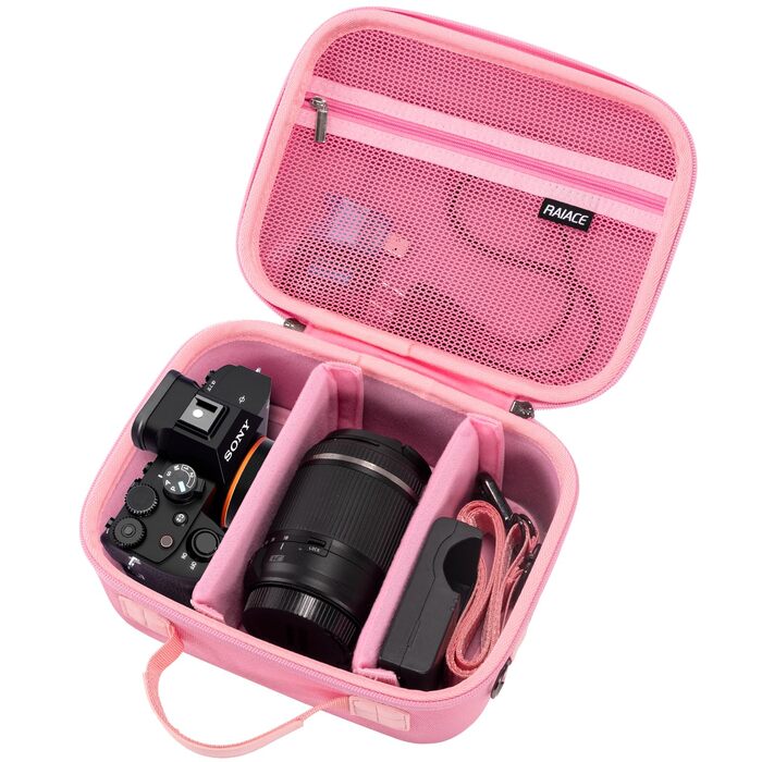 Чохол для камери Sony Alpha 7 II/III/IV/7R V (RAIACE, рожевий) з відділенням для зарядного пристрою та аксесуарів