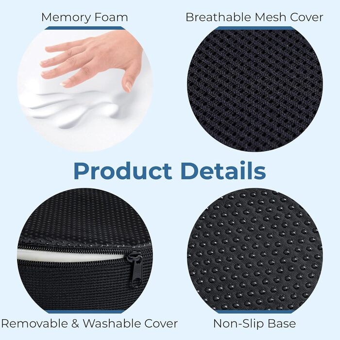 Ортопедичний сидіння-пончик з піни Memory Foam 5 Star United для геморою та кокцигодину, чорний, малий