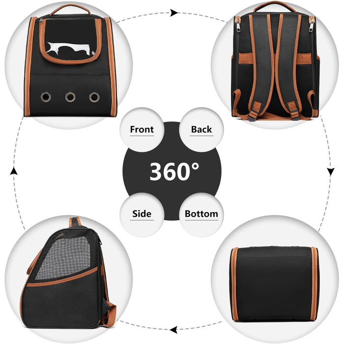 Рюкзак для кота та собаки до 5,9 кг, переноска для тварин з сітчастим вікном, дихаючий рюкзак для подорожей з домашніми тваринами (чорний)