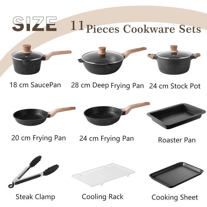 Набір посуду RIOVARM з індукційним дном: каструлі, сковороди та аксесуари. Керамічне антипригарне покриття, комплект для кухні