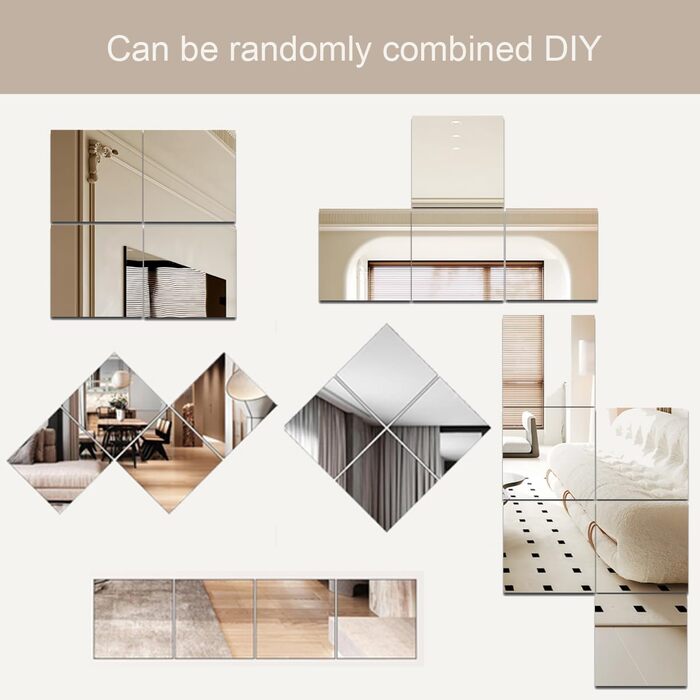 Акрилові дзеркальні наклейки на стіну, 10/20 шт., товщина 2 мм, безпечні, для макіяжу та дому, самоклеючі (15 x 20, 15 x 15 см)