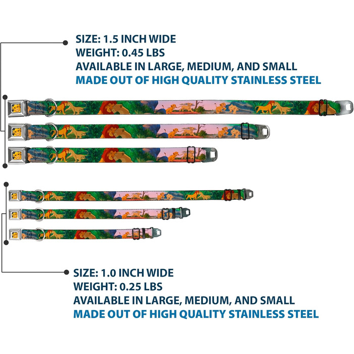 Нашийник для собак з фіксатором Seatbelt Lion King Simba & Nala, розмір 33-46 см, ширина 3.8 см