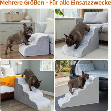 Східці для собак KSIIA на 3 сходинки, 40 см, сірі. Ідеально для маленьких собак та котів, підходять для ліжка, дивану, софи та авто. Розміри: 40x57x40 см