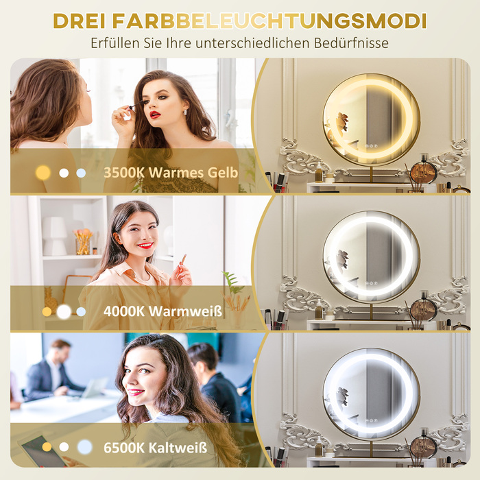 HOMCOM туалетний столик з LED-підсвічуванням, туалетка з регульованим дзеркалом, косметичний столик з 2 висувними ящиками, відкрита полиця, столик для макіяжу для спальні, 100 x 50 x 76 см, Білий | Aosom