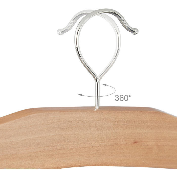 Relaxdays 10 x Rockbügel multi-clamp, trouser hanger wood, 360° rotatable hook, clothes hanger non-slip, HBT 45,5x39x2,5cm, Silver/Natural