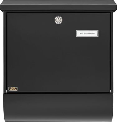 Поштова скринька Burg Wächter Vario ANT з газетницею та табличкою для імені, оцинкована сталь, формат DIN C4, 2 ключі, чорна (RAL 7016)
