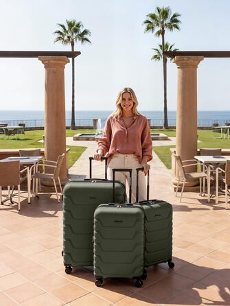 Набір валіз SMARTBOX Hartschalen 3-в-1: розширюваний, з TSA-замком та міцного поліпропілену (Olive Edition 01)