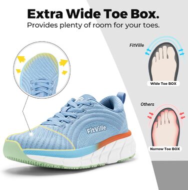 Жіночі кросівки для бігу FitVille широкі, дихаючі, спортивні, легкі, зручні для ходьби, блакитні, розмір 39 EU