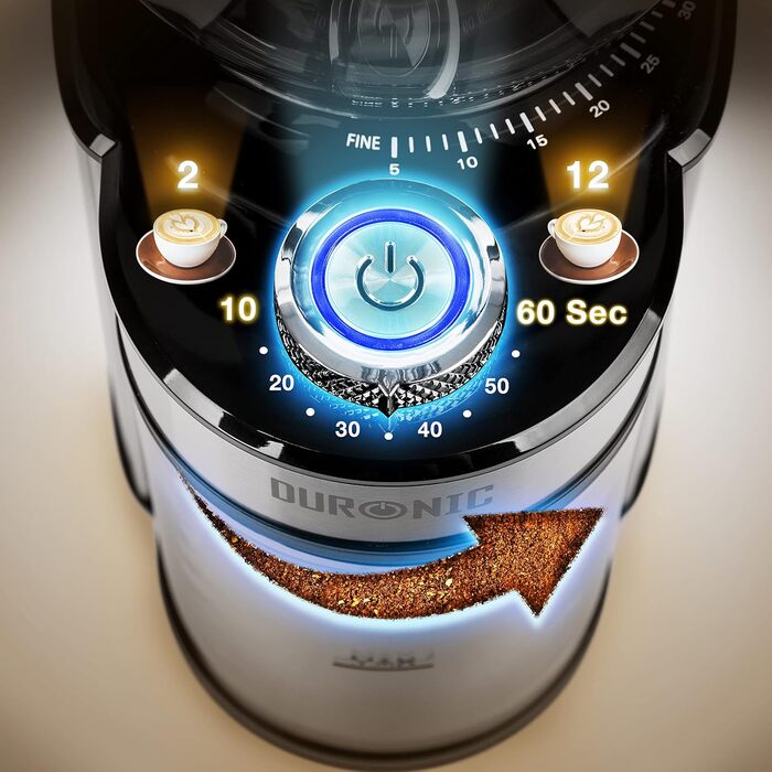 Електрична кавомолка Duronic BG200: 200W, 200г зерен, регулювання помелу, для френч-пресу