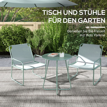 Набір вуличних меблів Outsunny 3tlg Bistro Set для балкона з 1 столом та 2 стільцями, садовий комплект з сітки зеленого кольору для саду та тераси