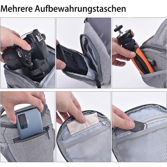 Сумка для камери FOSOTO DSLR/SLR з водонепроникним чохлом. Сумісна з Canon, Sony, Nikon, Fuji. Для об'єктивів та спалахів. Сіра.