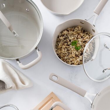 Набір посуду емальований Martha Stewart Lockton Premium 10 предметів, керамічне антипригарне покриття без PFA, алюміній, колір - кремовий