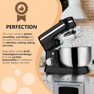 Кухонна машина Retoo 3-в-1 з нержавіючою чашею 6 л, 2000 Вт, 6 швидкостей, планетарний міксер, гак для тіста, вінчик, захист від бризок, кухонний комбайн, планетарна міксер, тістоміс