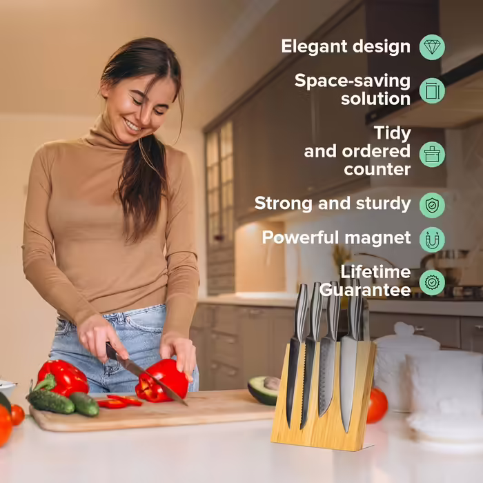 Coninx Magnetic Knife Block Unfilled, 23x22cm Magnetic Knife Holder, Knife Stand for Safe, Clean, and Orderly Storage of Knives Robust Knife Block Without Knives