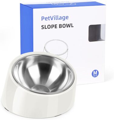 Миска для собак Petvillage з нахилом 15°, неслизька, знімний підставник, розмір S/0,5 чашки, білий/оптичний сад