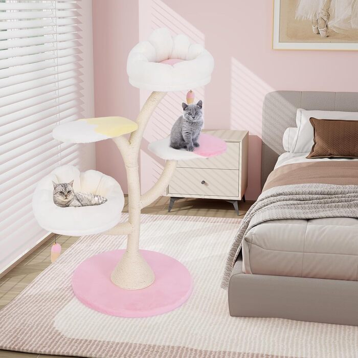 Дерев'яний кігтеточка для котів COSTWAY 165 см з 4 лежаками, печерею та сизалевими стовпчиками. Міцний кігтеточка-вежа з металевим каркасом, меблі для котів.