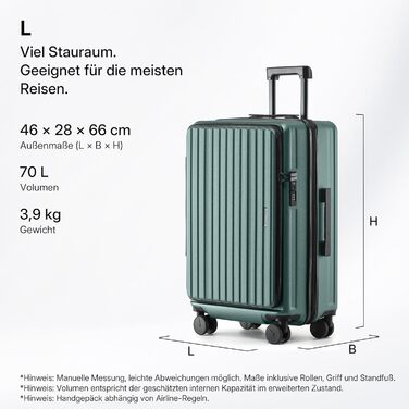 Чемодан розкладний з жорсткою обшивкою, верхня панель відкривається, компресійний ремінь та додатковий простір | Зносостійкий, еластичний, стійкий до подряпин, легкий (L-65см, темно-зелений)