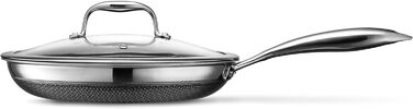 HexClad Hybrid Nonstick Skillet, 25cm with Tempered Glass Lid - Oven & Dishwasher Safe, Induction Compatible