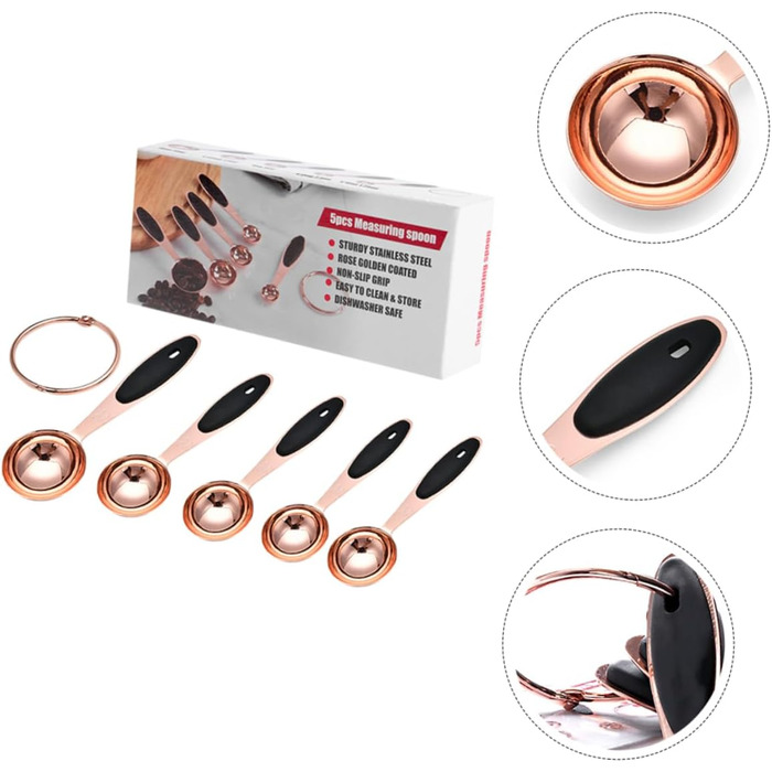 Cieeo 2-Piece Measuring Spoon Set in Rose Gold - Kitchen Helper Set, Kitchen Utensil Set, Wooden Spoon Set, Measuring Cups, Stainless Steel Kitchen Baking Utensils, Cocktail Spoons, Stainless Steel, Rose Gold
