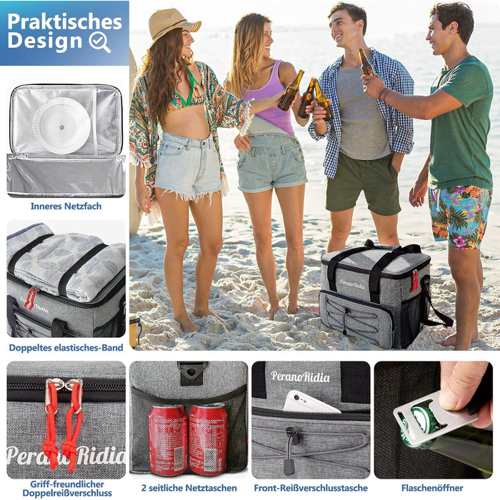 20L Large Collapsible Cooler Bag for On the Go, Insulated Bag Thermal Bag Cooler Bag for Food & Drinks, Portable Cooler Box for Camping Beach BBQ Grilling Picnic Hiking Shopping, Grey