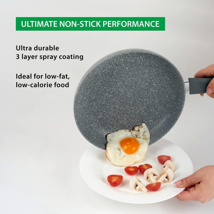 Сковорода антипригарна GadHome 20 см, чорна | Для індукційної плити | Алюмінієва сковорода з ергономічною ручкою | Без PFOA для здорового приготування їжі | Можна мити в посудомийній машині