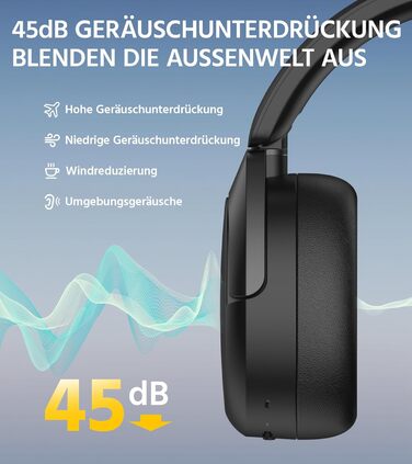 Edifier W830NB Бездротові навушники Over-Ear з ANC -45dB, 94 год. акумулятора, LDAC Hi-Res звук, Spatial Audio, швидка зарядка, Bluetooth V5.4 - Чорний