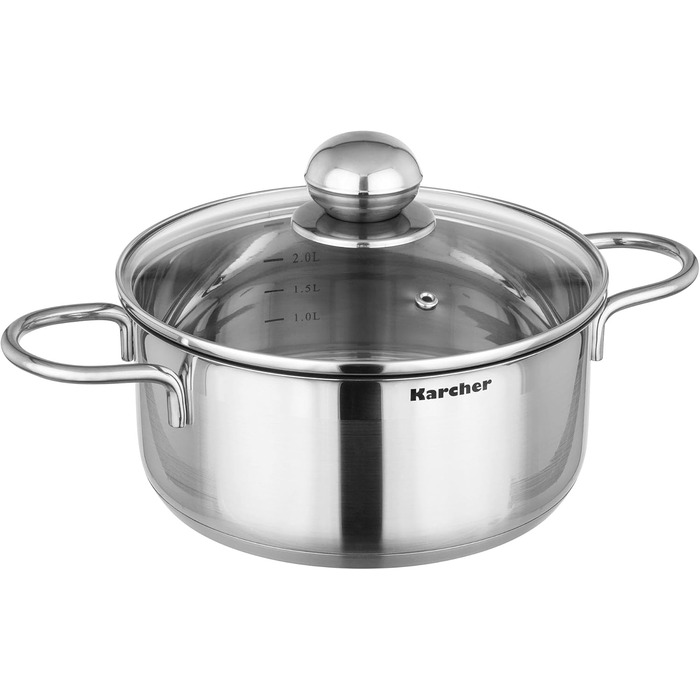 Karcher 14-Piece Stainless Steel Cookware Set with Glass Lids - Induction Compatible