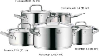 Каструля WMF Gourmet Plus 16 см з нержавіючої сталі Cromargan з кришкою, 1.4 л, для індукційних плит, з внутрішньою шкалою