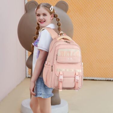 Шкільний рюкзак для дівчаток та хлопчиків-підлітків. Водостійкий рюкзак для школи, подорожей. Рожевий, з багатьма кишенями.
