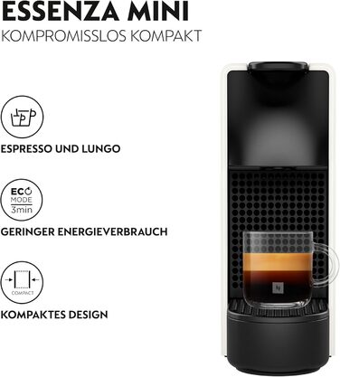 Кавомашина Nespresso Krups XN1101 Essenza Mini, біла, 1260W, 0.7л, клас енергоефективності A (без спінювача молока)