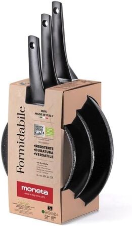 Набір посуду Moneta Formidabile Stone Set: 3 антипригарні сковорідки 20-24-28 см, для індукції, Made in Italy, чорний