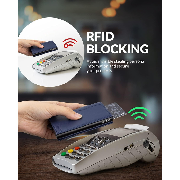 Кредитне портмоне VULKIT з двома вікнами для ID, RFID-захистом, автоматичний підйом, з натуральної шкіри, для карток та грошей (Морський колір)