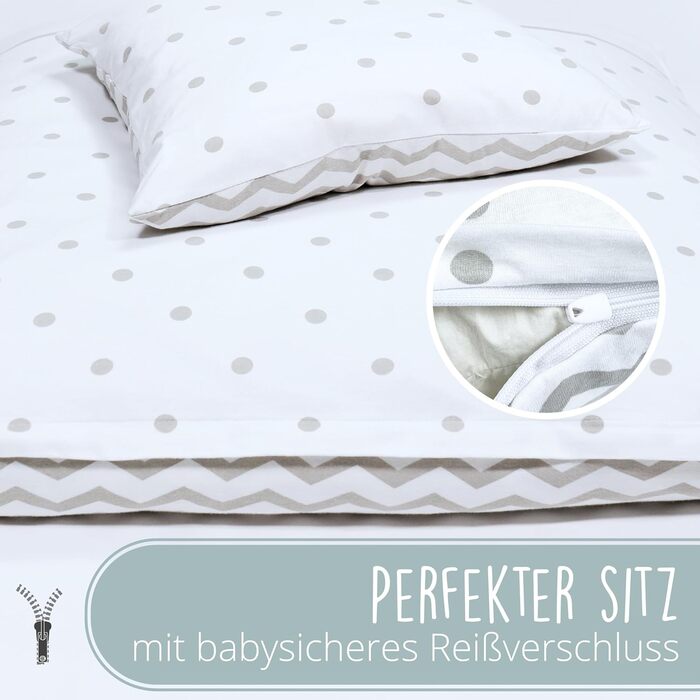 Набір постільної білизни для малюків з органічної бавовни GOTS (Oeko-Tex100) 100 x 135 см - комплект постільної білизни для дитячого ліжечка з наволочкою та ковдрою для хлопчиків та дівчаток (Сірий 1, 100x135 см + 40x60 см)