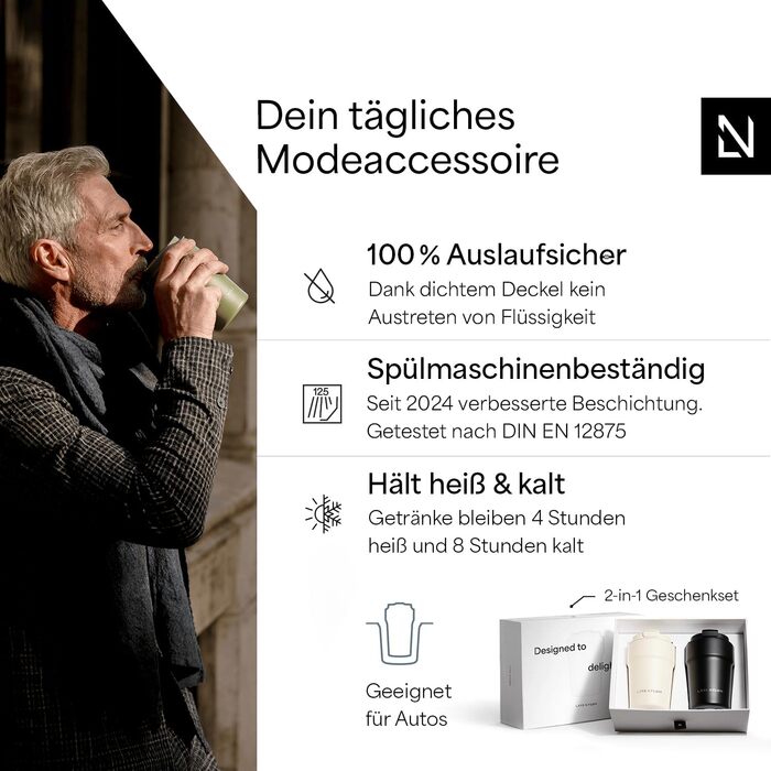 Термокружка LARS NYSØM 380 мл | Термокружка для кави та чаю з нержавіючої сталі | Зігріваючий термос для подорожей | Колір: Taupe Brown/Almond Beige