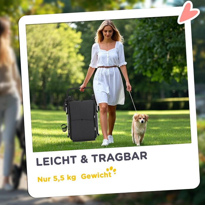 Візок для собак PawHut: легкий алюмінієвий, складаний, сірий, з подушкою, сіткою та кошиком для зберігання