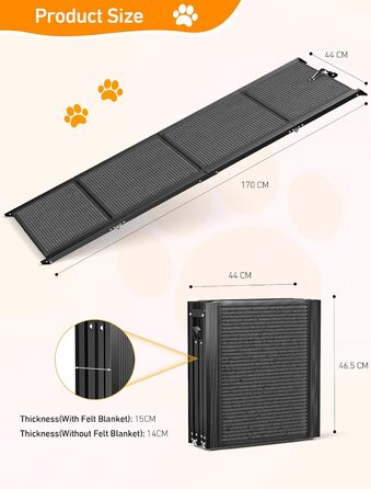 Сходи для собак у машину, складані, з антиковзким покриттям, для середніх та великих собак до 113 кг, 170x44 см