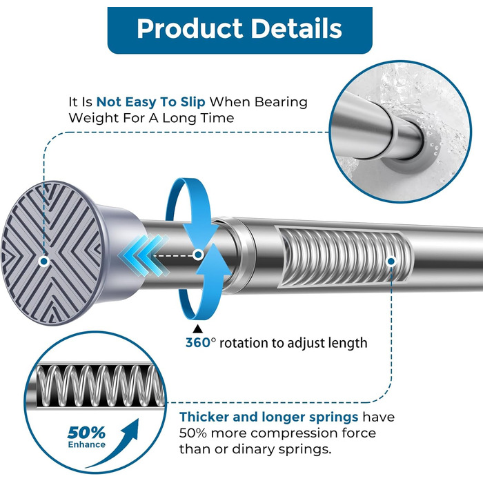 Штанга для штор без свердління AIZESI 60-120 см, телескопічна, срібна, 1 шт. - для вікна, шафи, ванної кімнати
