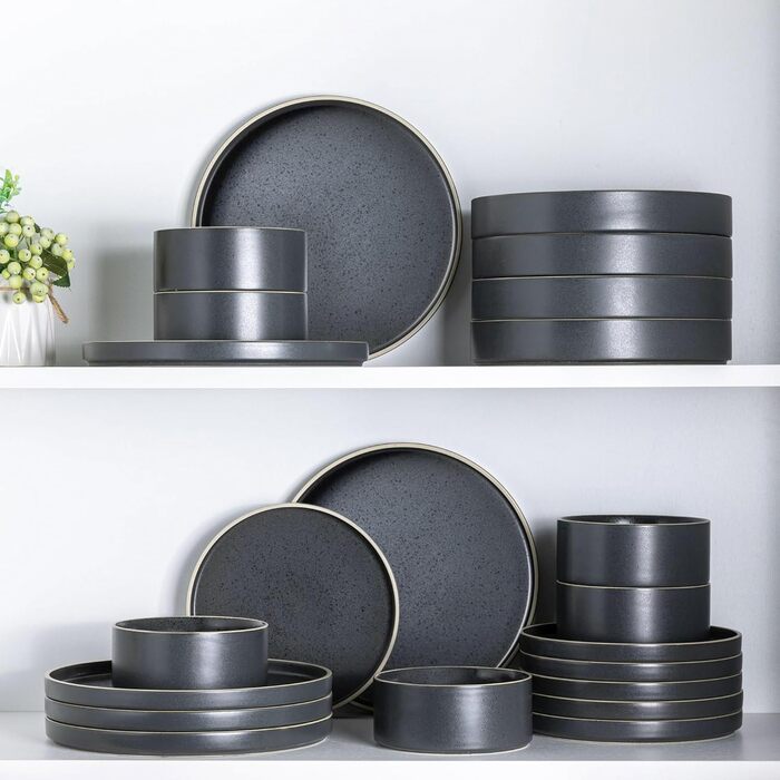 Набір посуду LeRatio для 6 осіб, 18 предметів, кераміка, стійкий до подряпин, сірий та білий (18 предметів)