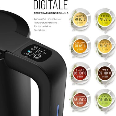 Balter Stainless Steel Electric Kettle with Temperature Control - 40°C to 100°C, Double Wall, BPA Free, 1.7L, 2200W, Quiet, Black