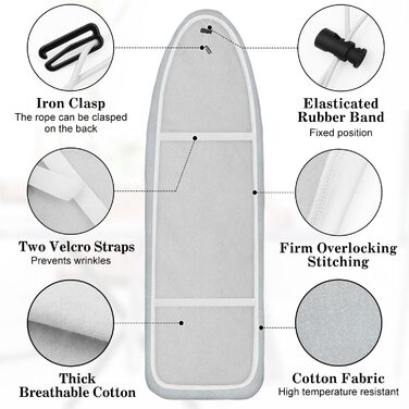 Чохол для прасувальної дошки з бавовни, 138x45 см, для прасувальних дошок 120-125 см, сумісний з парогенераторами