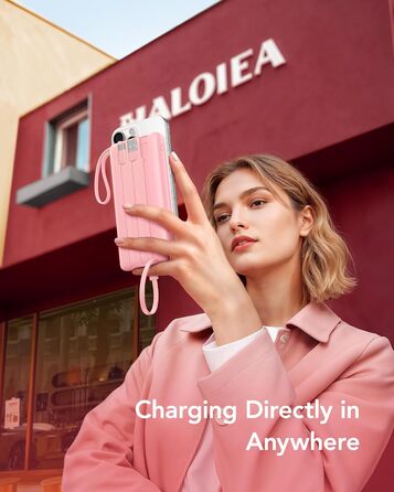 Powerbank VRURC 10000mAh з кабелем: портативний зарядний пристрій USB-C з LED дисплеєм та 5 виходами для iPhone, Huawei, Samsung та інших смартфонів - Рожевий