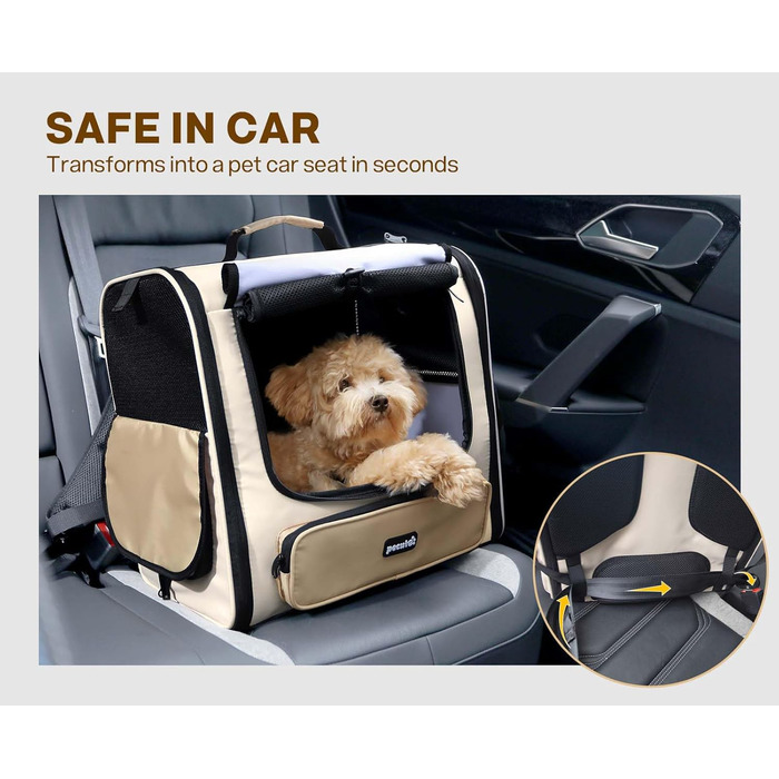 Pecute Рюкзак-переноска для котів та маленьких собак, великий, з вентиляцією, темно-зелений (хакі)