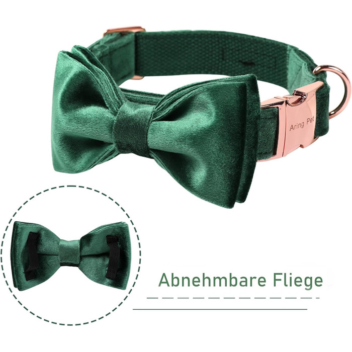 Елегантний ошийник для собак Aring з бантиком, темно-зелений, регульований, з м'якого велюру, подарунок для дівчаток та хлопчиків