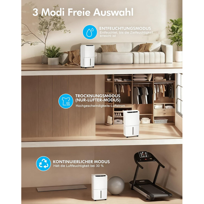 Електричний осушувач повітря 12л, тихий осушувач для дому з функцією сушіння білизни, Smart-режим, автоматичне регулювання вологості, 1м шланг, 24H таймер, для квартири до 120 м², гарантія 10 років