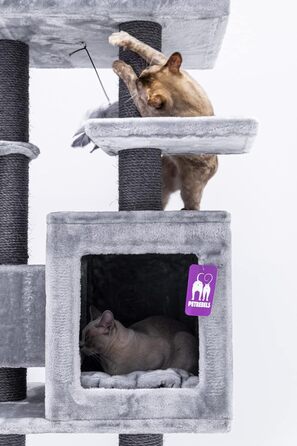 Котячий будиночок Petrebels Cleopatra: когтеточка, лежанка, печера, 134 см, бежевий/сірий