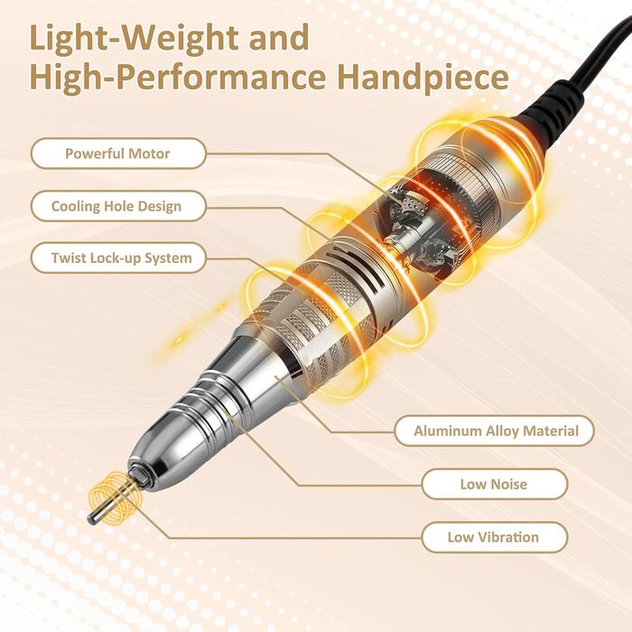 Електричний апарат для манікюру та педикюру Madenia TouchPro з LED-дисплеєм (35000 об/хв), 6 насадок, рожевий