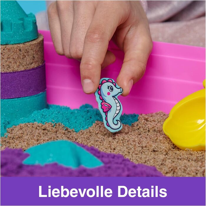 Kinetic Sand Mermaid Suitcase - with 1 kg of original kinetic sand from Sweden in 3 colors, 6 molds, 1 shovel for creative indoor sand play, for children ages 3 and up.