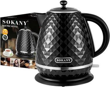 Електричний чайник SOKANY SK-1032, 2200W, 1.7L, з фільтром від накипу, автовимкненням, індикатором рівня води, поворотним підставою, чорний