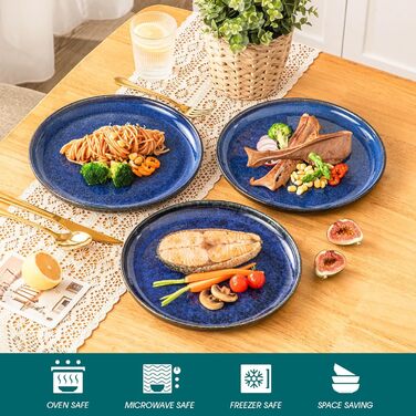 Vancasso Starry Blue 24-Piece Stoneware Dinnerware Set for 6 - Complete Tableware Set with Plates, Bowls